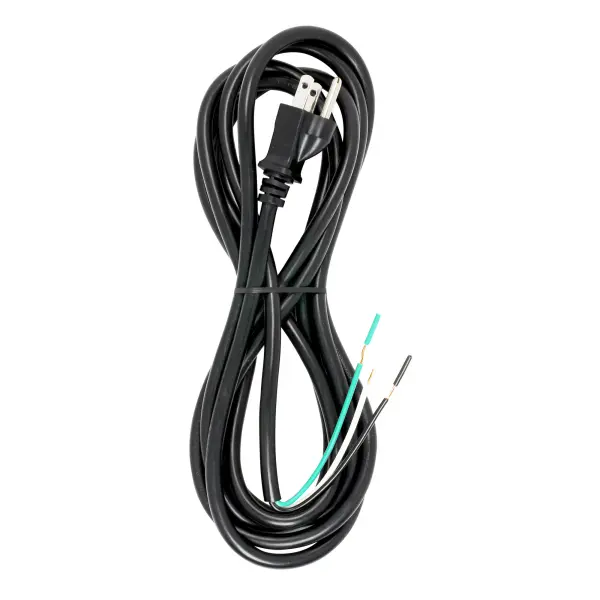 10 Foot 18/3 SJT 105C Heavy Duty Cord Set - Black Finish - 50 Carton - 3 Prong Molded Plug - Stripped And Slit