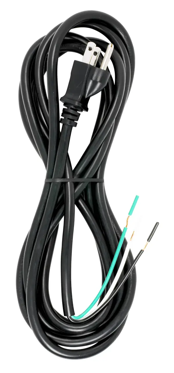 10 Foot 18/3 SJT 105C Heavy Duty Cord Set - Black Finish - 50 Carton - 3 Prong Molded Plug - Stripped And Slit - alternate view