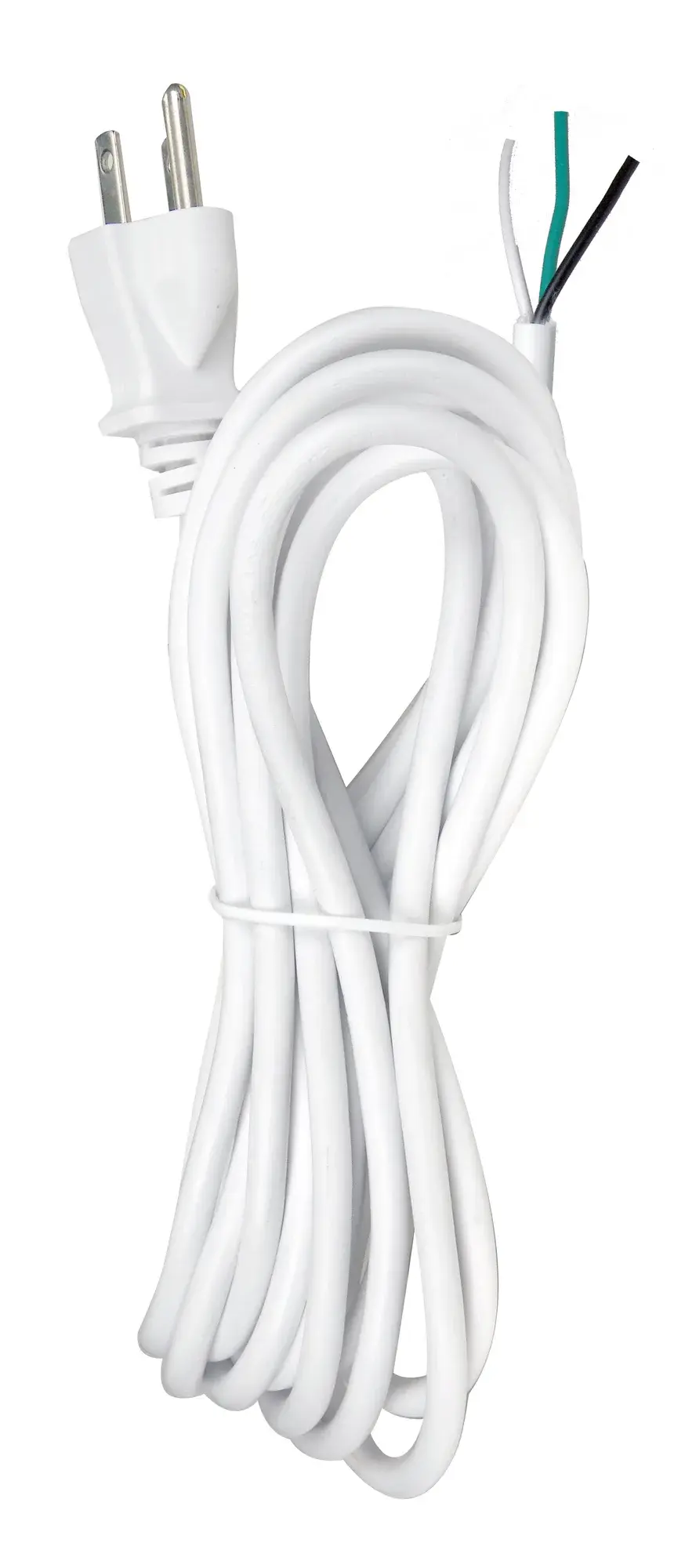 15 Foot 18/3 SVT 105C Heavy Duty Cord Set - White Finish - 50 Carton - 3 Prong Molded Plug - Stripped And Slit - 1/4" Diameter