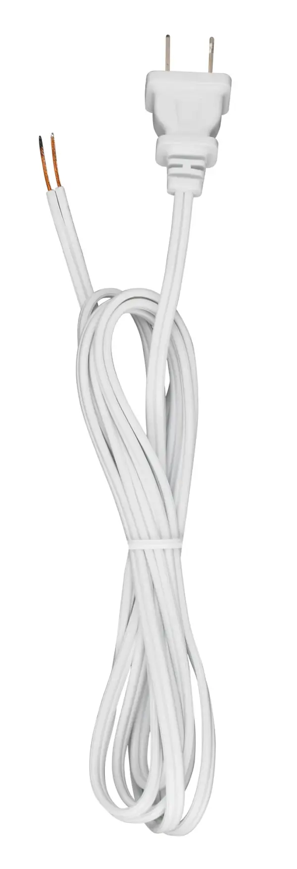 7 Foot 18/2 SPT-1 105C Cord Set - White Finish - 36" Hank - 200 Carton - Molded Polarized Plug - Tinned Tips 3/4" Strip With 2" Slit