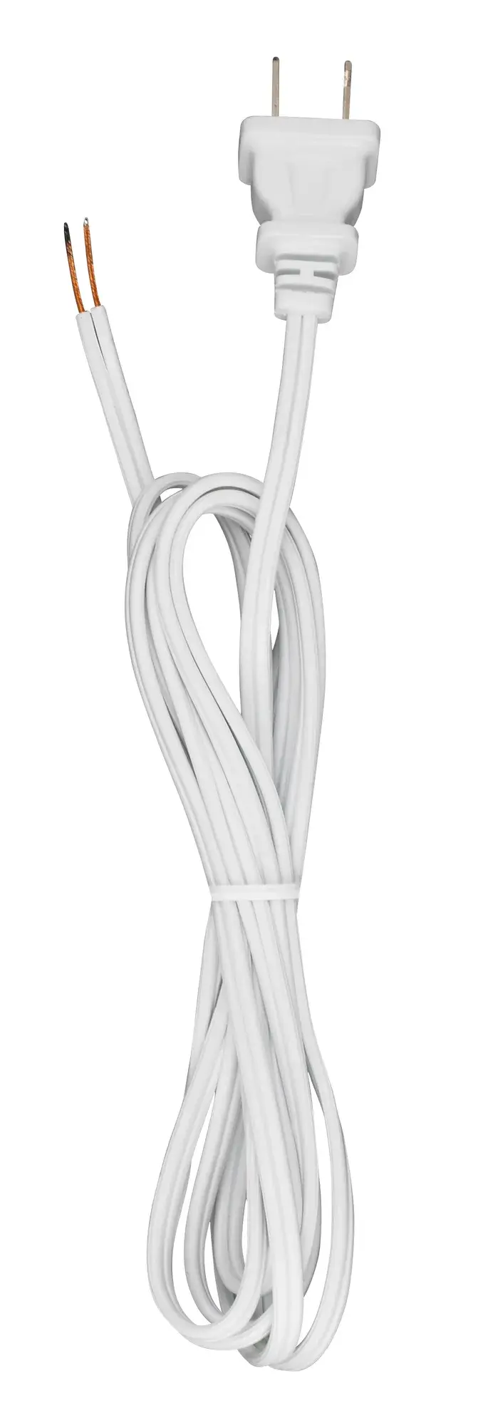 7 Foot 18/2 SPT-1 105C Cord Set - White Finish - 36" Hank - 200 Carton - Molded Polarized Plug - Tinned Tips 3/4" Strip With 2" Slit