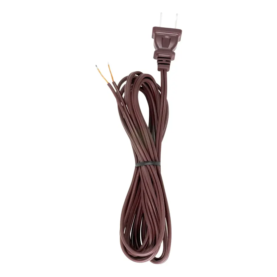 10 Foot 18/2 SPT-1 105C Cord Set - Brown Finish - 48" Hank - 150 Carton - Molded Polarized Plug - Tinned Tips 3/4" Strip With 2" Slit - Image 1