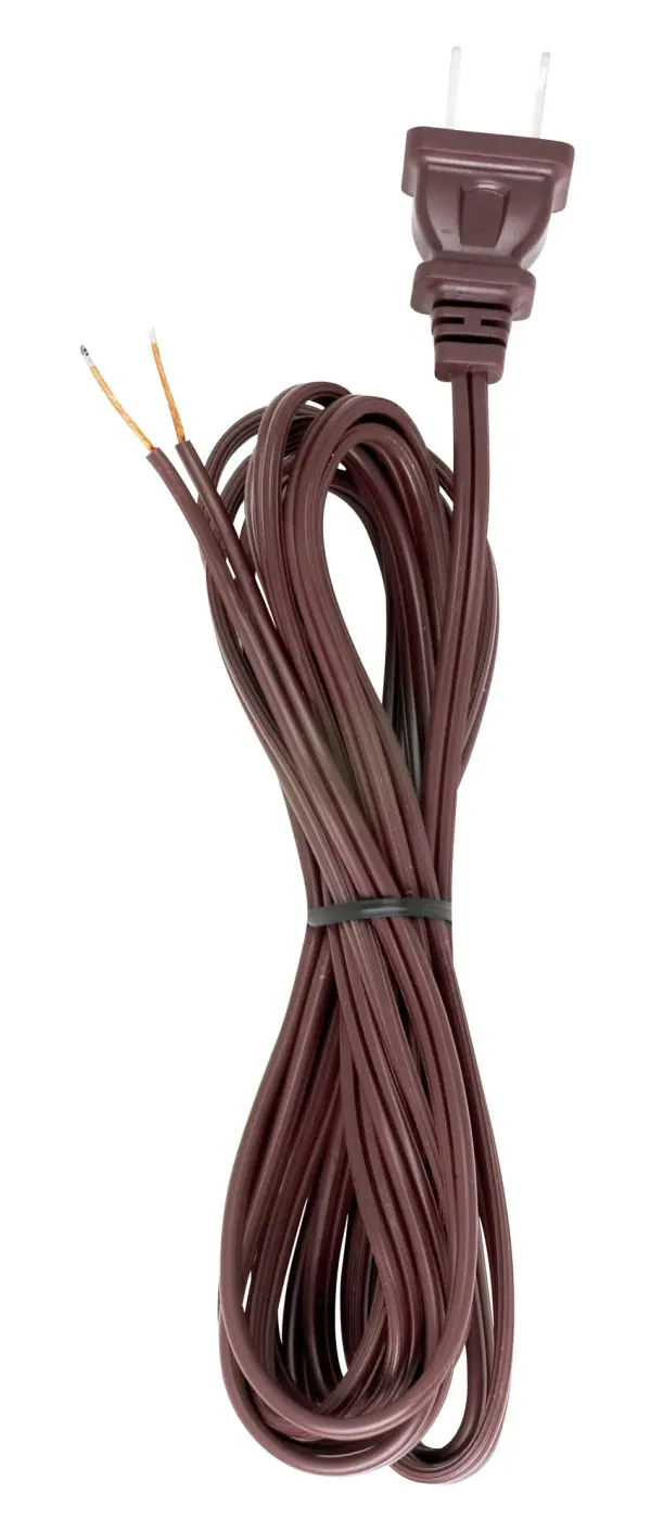 10 Foot 18/2 SPT-1 105C Cord Set - Brown Finish - 48" Hank - 150 Carton - Molded Polarized Plug - Tinned Tips 3/4" Strip With 2" Slit - Image 2