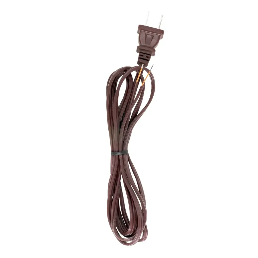 7 Foot 18/2 SPT-1 105C Cord Set - Brown Finish - 36" Hank - 200 Carton - Molded Polarized Plug - Tinned Tips 3/4" Strip With 2" Slit - Image 1