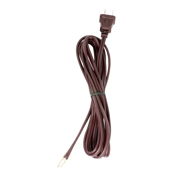 10 Foot 18/2 SPT-2 105C Cord Set - Brown Finish - 36" Hank - 150 Carton - Molded Polarized Plug - Tinned Tips 3/4" Strip With 2" Slit