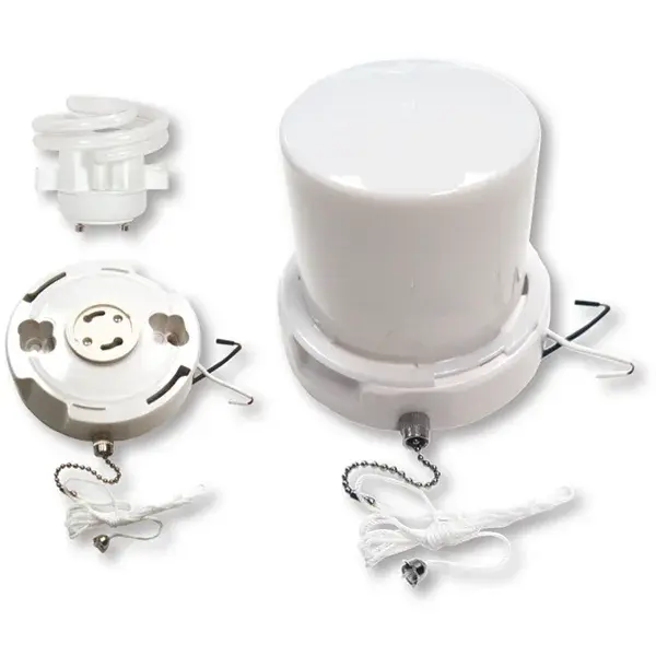 GU24 Base - Squat pull chain fluorescent ceiling fixture with twist-on Lexan lens - White Finish