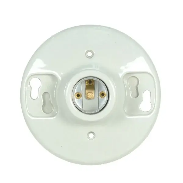 Keyless Glazed Porcelain Ceiling Receptacle - 7" AWM B/W Leads 105C - Screw Terminals - 4-3/8" Diameter - 660W - 250V - Image 2