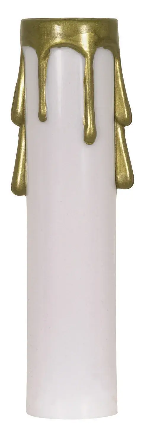 Plastic Drip Candle Cover - White Plastic With Gold Drip - 13/16" Inside Diameter - 7/8" Outside Diameter - 4" Height