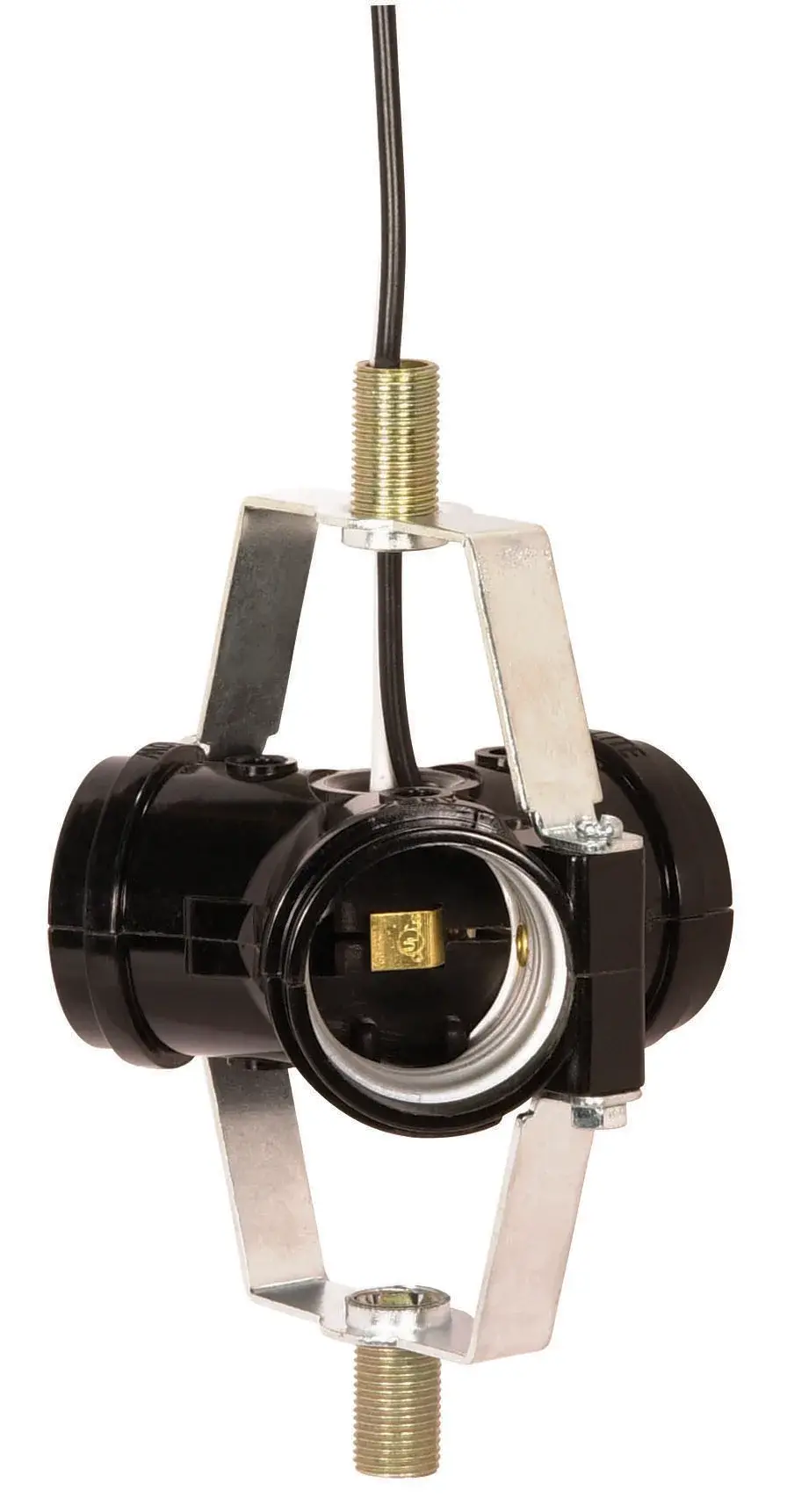 Phenolic 3-Light Cluster Socket - 1-3/4" 1/8 IP Threaded Top Bracket With 5/8" Nipple - 12" AWM B/W Leads 105C - 660W - 250V