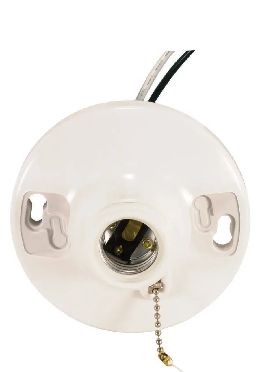 4 Terminal White Phenolic On-Off Pull Chain Ceiling Receptacle - Screw Terminals - 4-1/2" Diameter - 250W - 250V - Image 2