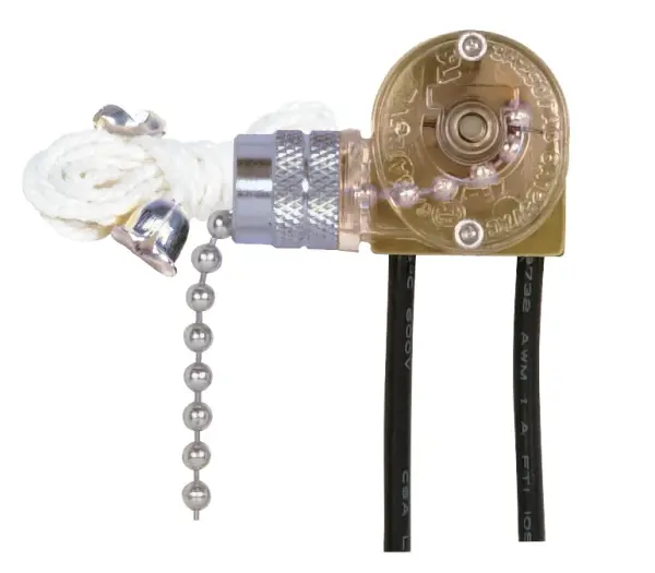 On-Off Canopy Switch - Single Circuit With Metal Chain - White Cord And Bell - 6A-125V, 3A-250V Rating - Nickel Finish
