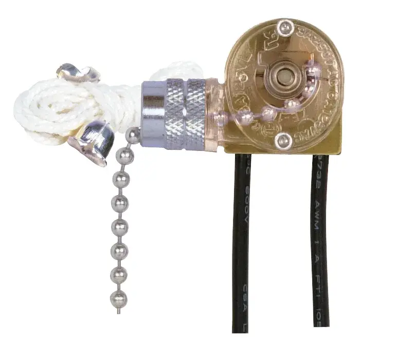 On-Off Canopy Switch - Single Circuit With Metal Chain - White Cord And Bell - 6A-125V, 3A-250V Rating - Nickel Finish