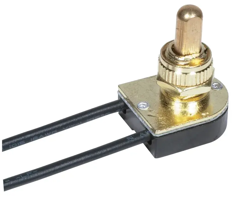 On-Off Metal Push Switch - 3/8" Metal Bushing - Single Circuit - 6A-125V, 3A-250V Rating - Brass Finish