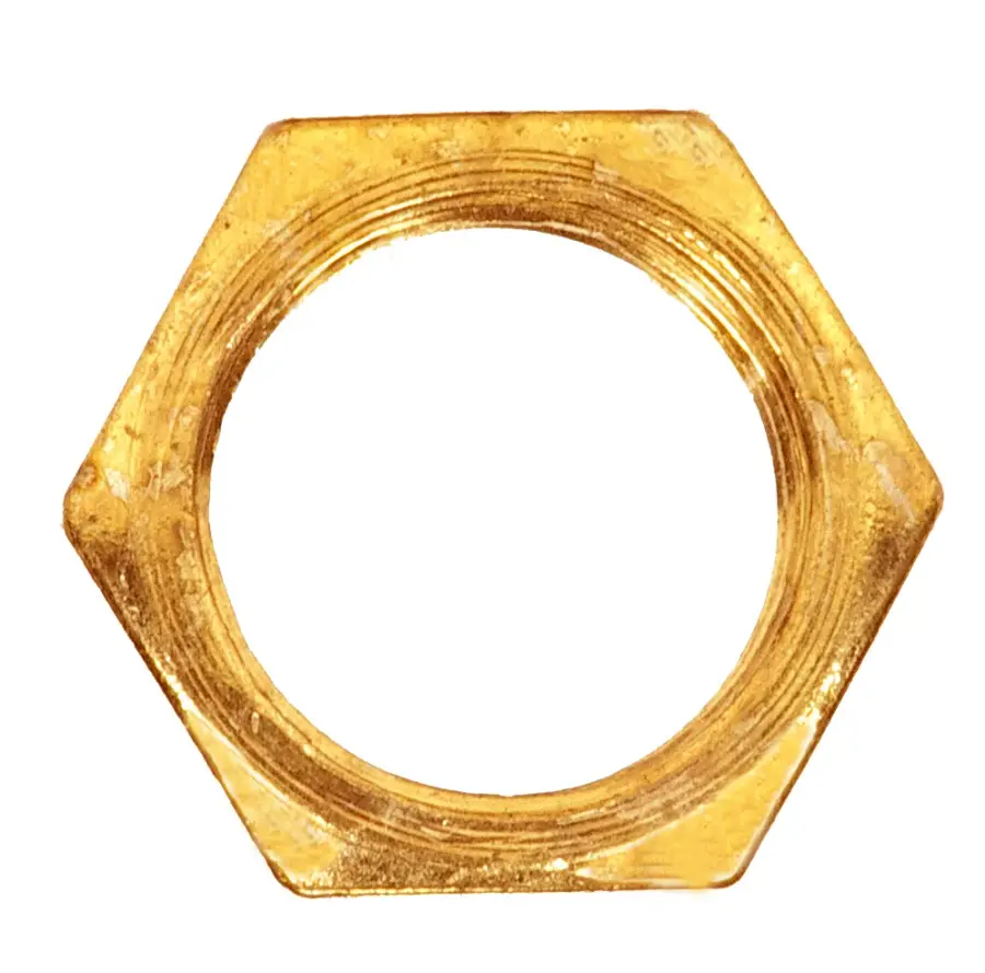 Steel Locknut - 1/4 IP - 11/16" Hexagon - 1/8" Thick - Brass Plated Finish