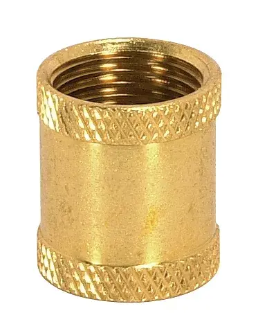 Brass Coupling - 7/8" Long - 3/8 IP - Burnished And Lacquered