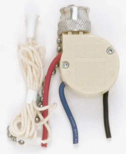 3-Way Ceiling Fan Switch - 2 Circuit With Metal Chain - White Cord And Bell - 6A-125V, 3A-250V Rating - Nickel Finish