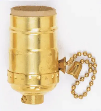 On-Off Pull Chain Socket - 1/8 IPS - 3 Piece Stamped Solid Brass - Polished Nickel Finish - 660W - 250V - With Set Screw
