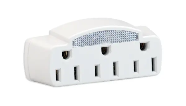 Single To Triple Adapter With Glow Light - White Finish - 15A-125V - 1875W