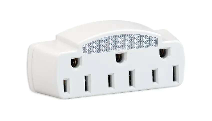Single To Triple Adapter With Glow Light - White Finish - 15A-125V - 1875W - Image 1