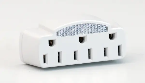 Single To Triple Adapter With Glow Light - White Finish - 15A-125V - 1875W - alternate view