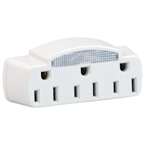 Single To Triple Adapter With Glow Light - White Finish - 15A-125V - 1875W - Image 3