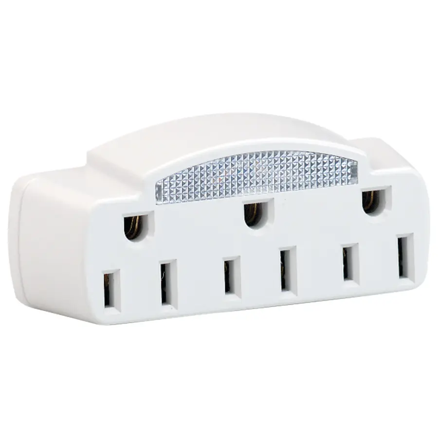 Single To Triple Adapter With Glow Light - White Finish - 15A-125V - 1875W - Image 3