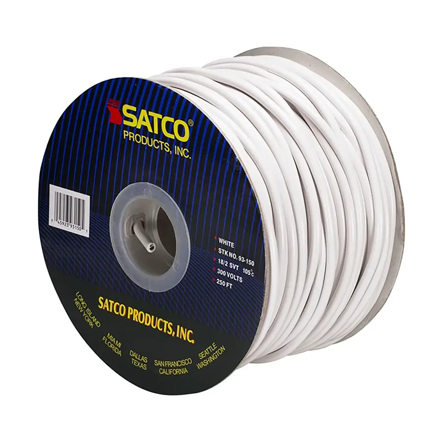 Pulley Bulk Wire - 18/2 SVT 105C Pulley Cord - 250 Foot/Spool - White