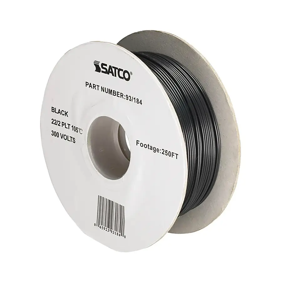 Lamp And Lighting Bulk Wire - 22/2 SPT-1 105C - 250 Foot/Spool - Black