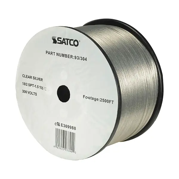 Lamp And Lighting Bulk Wire - 18/2 SPT-1.5 105C - 2500 Foot/Reel - Clear Silver