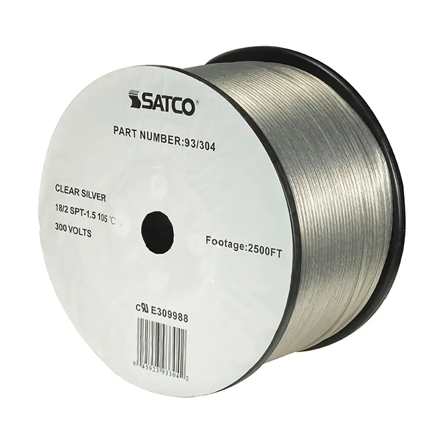 Lamp And Lighting Bulk Wire - 18/2 SPT-1.5 105C - 2500 Foot/Reel - Clear Silver