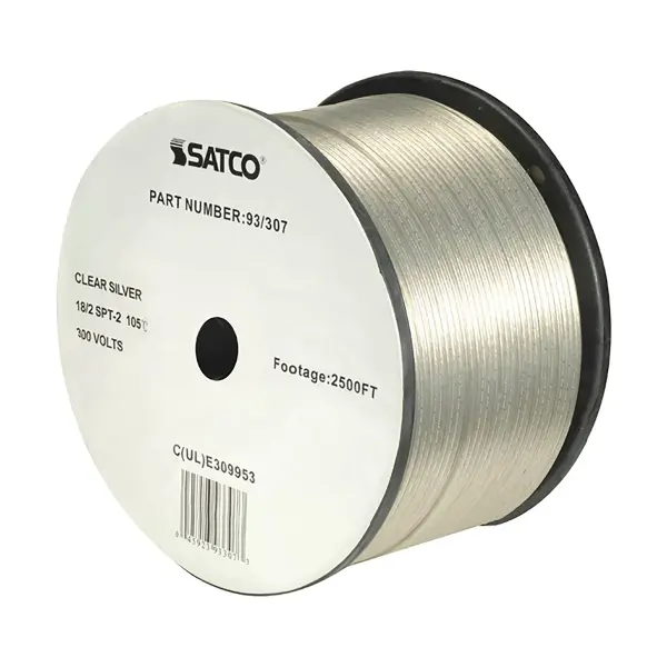Lamp And Lighting Bulk Wire - 18/2 SPT-2 105C - 2500 Foot/Reel - Clear Silver