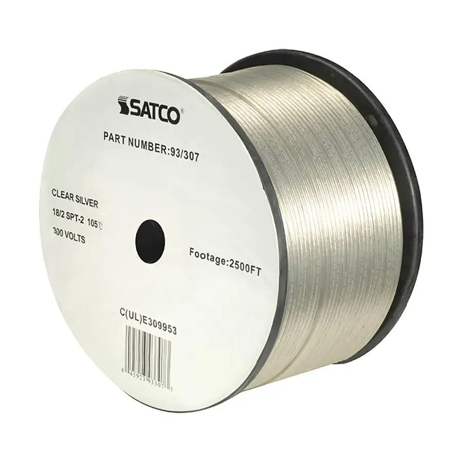 Lamp And Lighting Bulk Wire - 18/2 SPT-2 105C - 2500 Foot/Reel - Clear Silver