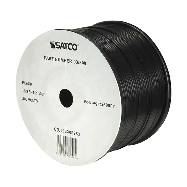 Lamp And Lighting Bulk Wire - 18/2 SPT-2 105C - 2500 Foot/Reel - Black
