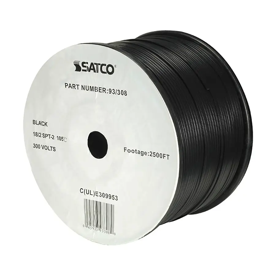 Lamp And Lighting Bulk Wire - 18/2 SPT-2 105C - 2500 Foot/Reel - Black