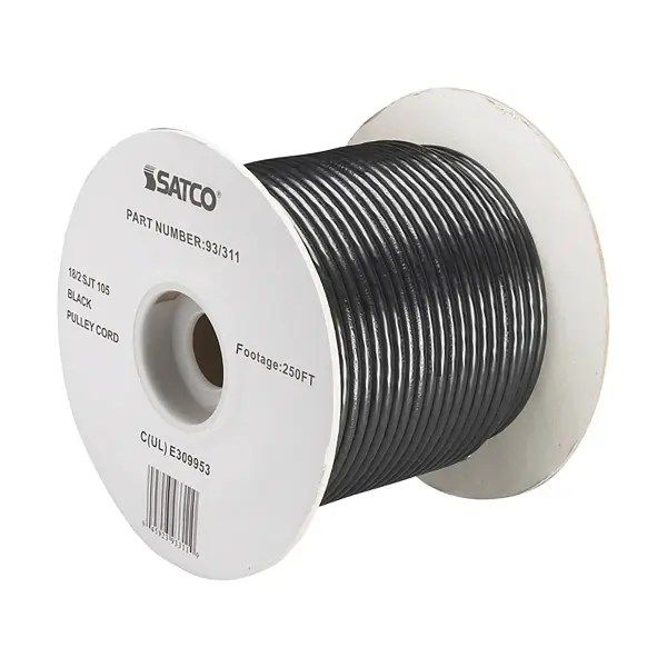 Pulley Bulk Wire - 18/2 SJT 105C Pulley Cord - 250 Foot/Spool - Black