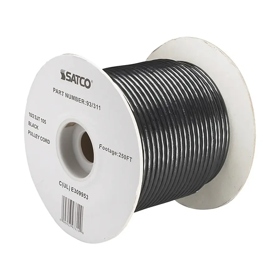 Pulley Bulk Wire - 18/2 SJT 105C Pulley Cord - 250 Foot/Spool - Black - Image 1