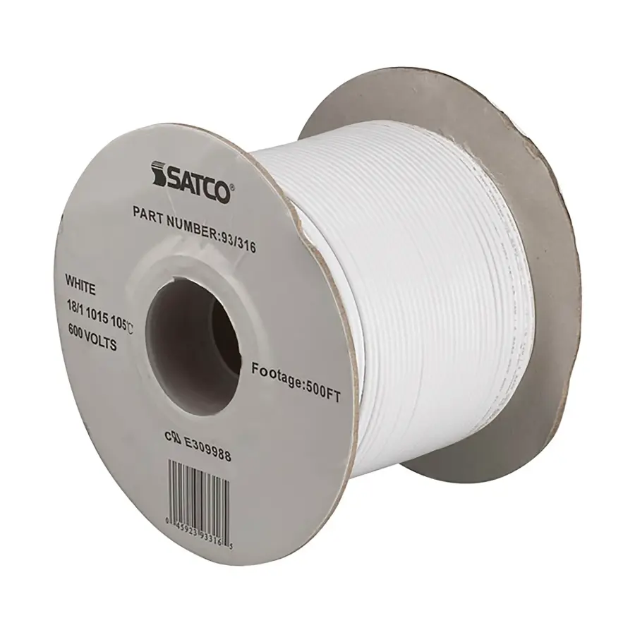 Lighting Bulk Wire - 18/1 Stranded AWM 105C UL 1015 - 500 Foot/Spool - White
