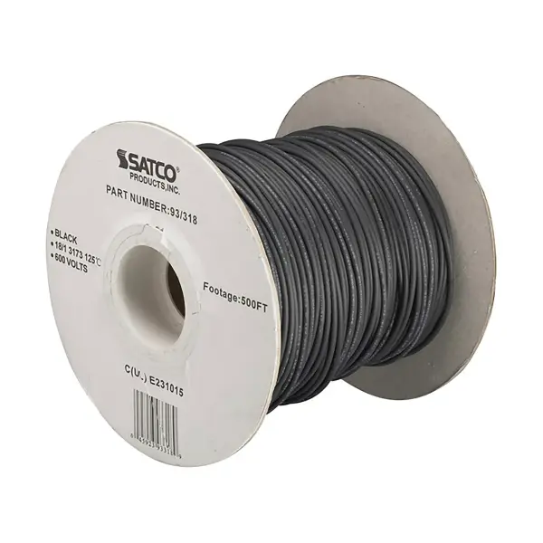 Lighting Bulk Wire - 18/1 Stranded AWM UL 3173 125C - 500 Foot/Spool - Black