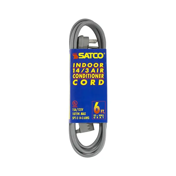 6 Foot Gray Heavy Duty Air Conditioner/Appliance Cord - 14/3 Ga. SPT-3 Gray Cord With Sleeve - 15A-125V - 1875W