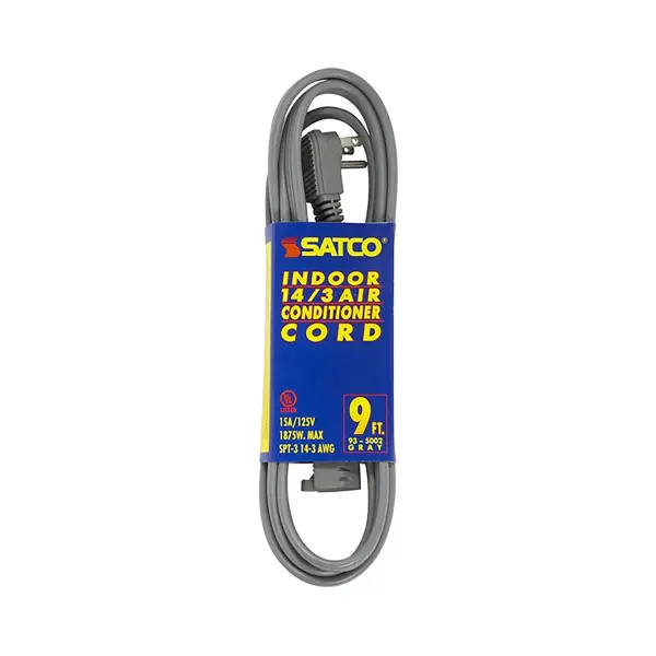 9 Foot Gray Heavy Duty Air Conditioner/Appliance Cord - 14/3 Ga. SPT-3 Gray Cord W/Sleeve - 15A-125V - 1875W