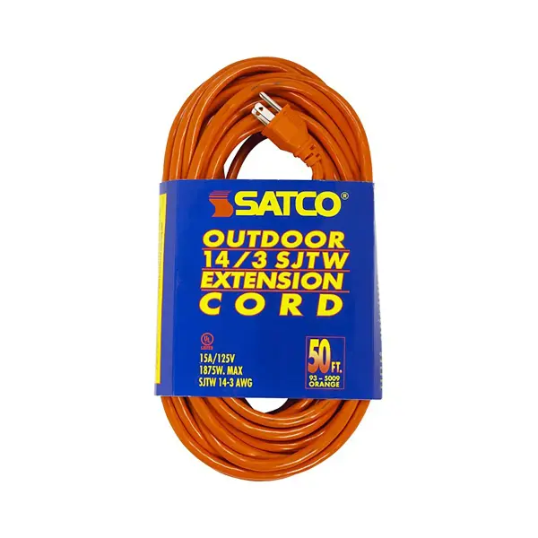 50 Foot Orange Heavy Duty Outdoor Extension Cord - 14/3 Ga. SJTW-3 Orange Cord With Sleeve - 15A-125V - 1875W