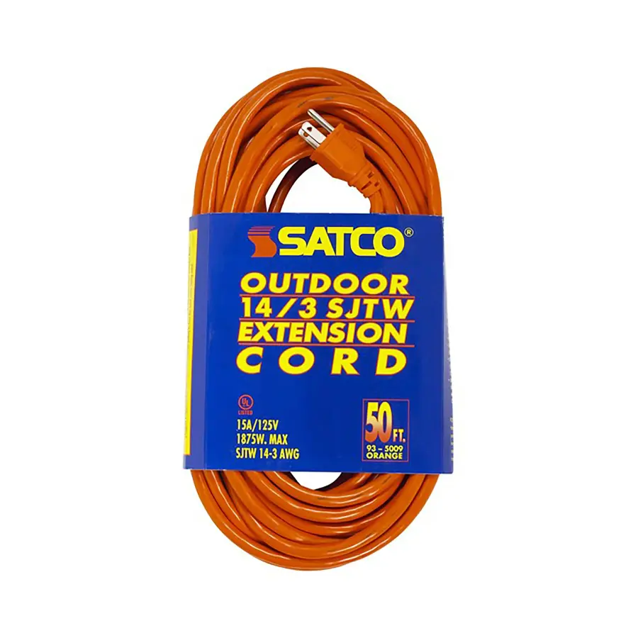 50 Foot Orange Heavy Duty Outdoor Extension Cord - 14/3 Ga. SJTW-3 Orange Cord With Sleeve - 15A-125V - 1875W