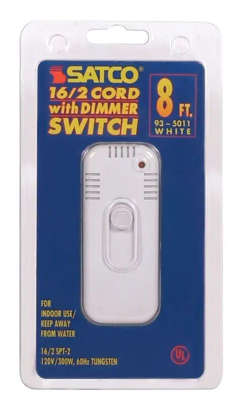 Slide Table Top Lamp Dimmer - 300W-120V Rating - 8 Foot SPT-2 White Wire - White Finish
