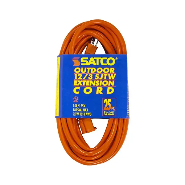 25 Foot Orange Heavy Duty Outdoor Extension Cord - 12/3 Ga. SJTW-3 Orange Cord With Sleeve - 15A-125V - 1875W
