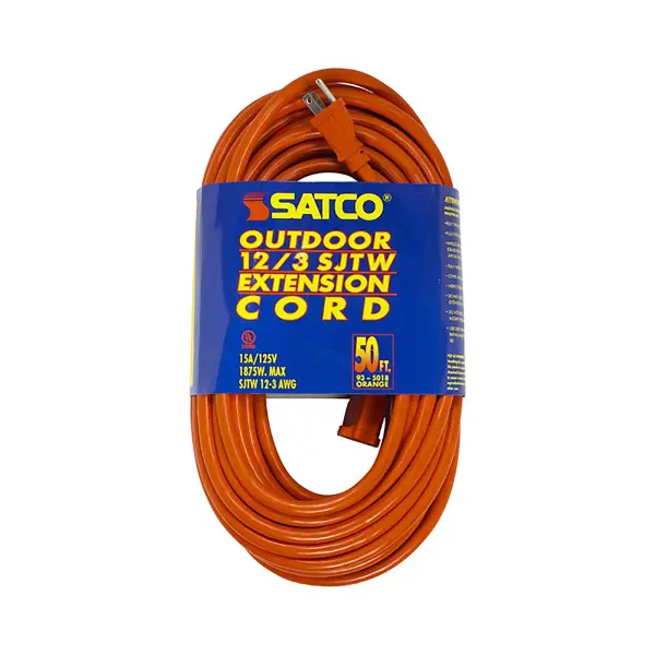 50 Foot Orange Heavy Duty Outdoor Extension Cord - 12/3 Ga. SJTW-3 Orange Cord With Sleeve - 15A-125V - 1875W