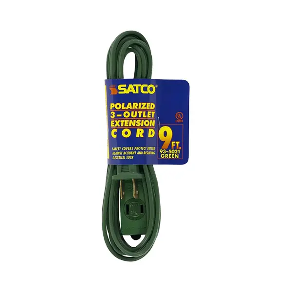 9 Foot Extension Cord - Green Finish - 16/2 SPT-2 - Indoor Only - 13A-125V-1625W Rating