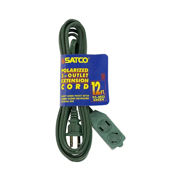 12 Foot Extension Cord - Green Finish - 16/2 SPT-2 - Indoor Only - 13A-125V-1625W Rating