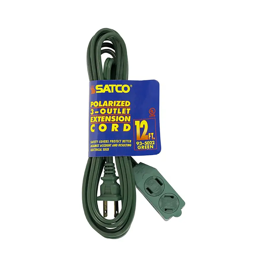 12 Foot Extension Cord - Green Finish - 16/2 SPT-2 - Indoor Only - 13A-125V-1625W Rating
