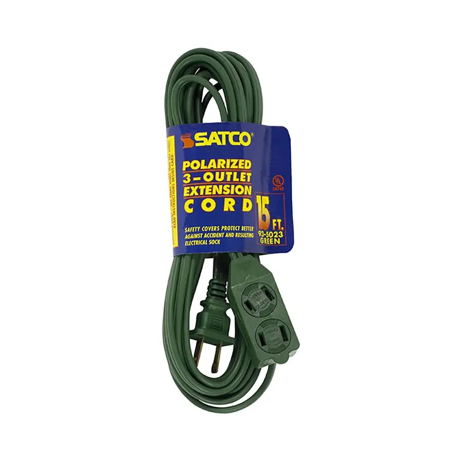 15 Foot Extension Cord - Green Finish - 16/2 SPT-2 - Indoor Only - 13A-125V-1625W Rating