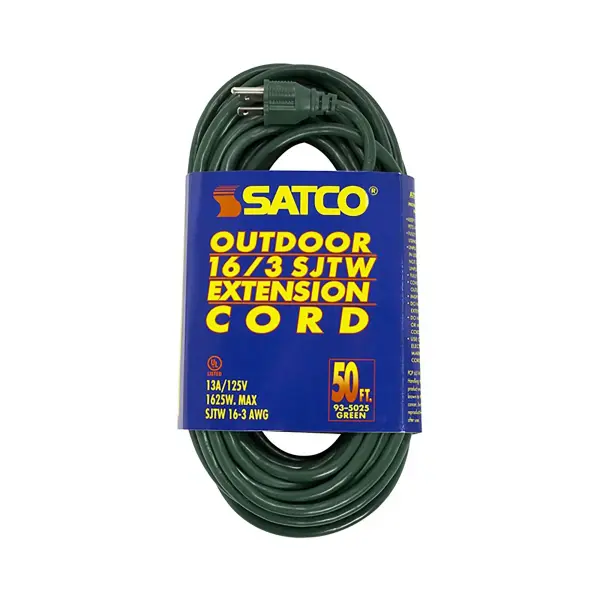 50 Foot Green Heavy Duty Outdoor Extension Cord - 16/3 Ga. SJTW-3 Green Cord With Sleeve - 13A-125V - 1625W